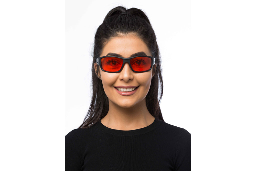 Woman Wearing Onyx Blue Light Blocking Glasses Prescription